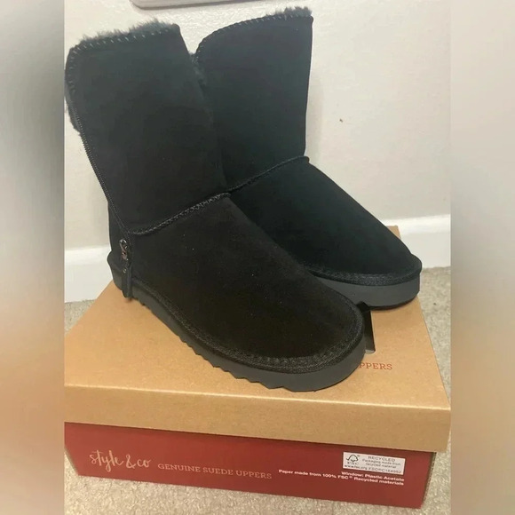 NIB Style & Co Maevee Winter Booties Created for Macy’s Black Size 9 Boots - Picture 6 of 10